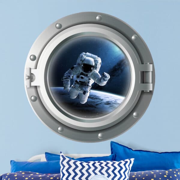 Wandtattoo 3D Bullauge - Astronaut im Weltall