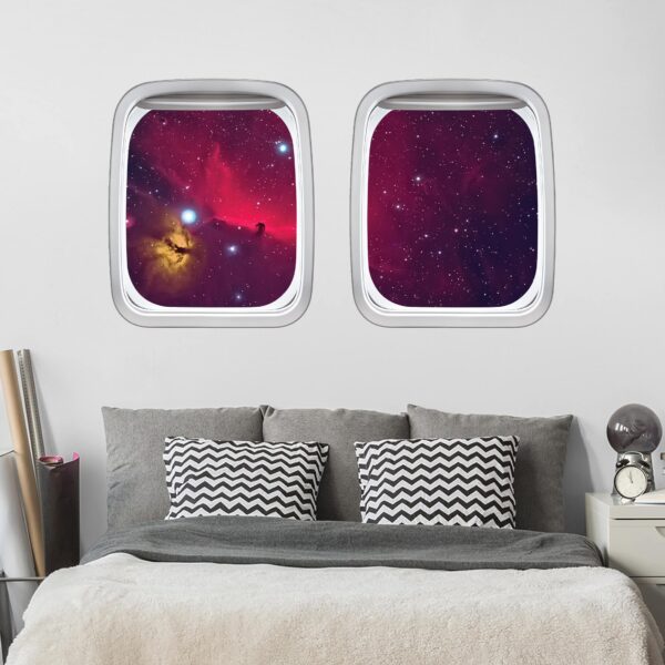 Wandtattoo Kinderzimmer Doppelfenster Flugzeug Farbenfrohe Galaxie