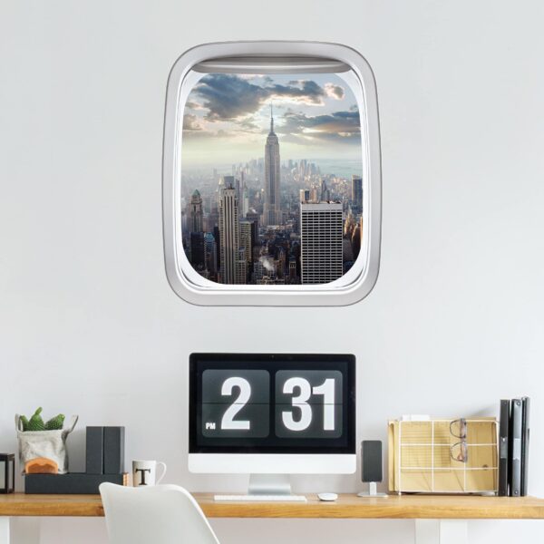 3D Wandtattoo Fenster Flugzeug Sonnenaufgang in New York