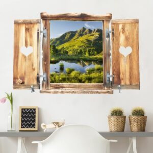 3D Wandtattoo Fenster mit Herz Blick ins Defereggental