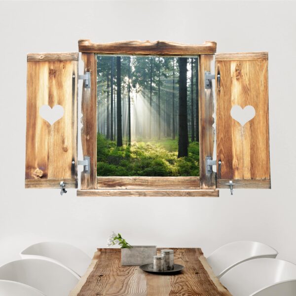 3D Wandtattoo Fenster mit Herz Enlightened Forest