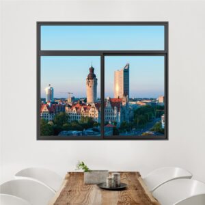 3D Wandtattoo Fenster Schwarz Leipzig Skyline