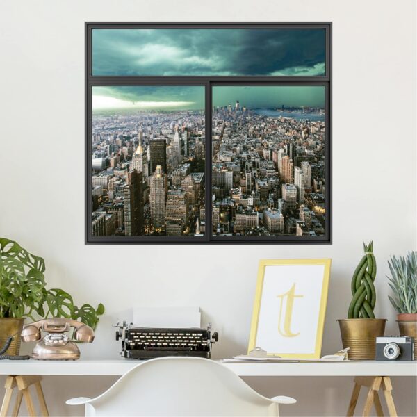 3D Wandtattoo Fenster Schwarz Skyline New York im Gewitter