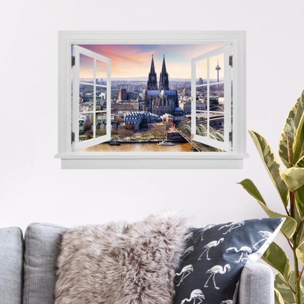 3D Wandtattoo Offenes Fenster Köln Skyline mit Dom