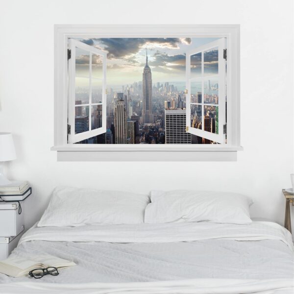 3D Wandtattoo Offenes Fenster Sonnenaufgang in New York