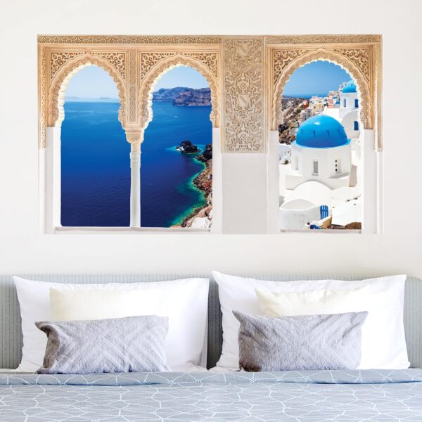 3D Wandtattoo Verzierte Fenster View Over Santorini