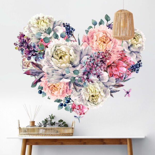 Wandtattoo Aquarell Herz Blüten Bouquet XXL