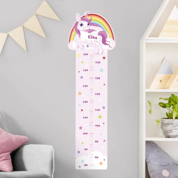 Kindermesslatte Wandtattoo Einhorn Regenbogen mit Wunschname