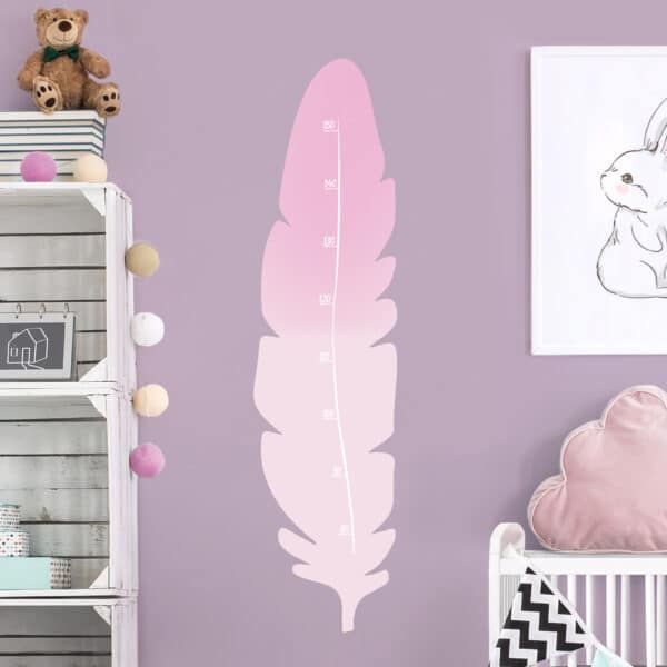 Kindermesslatte Wandtattoo Feder Rosa