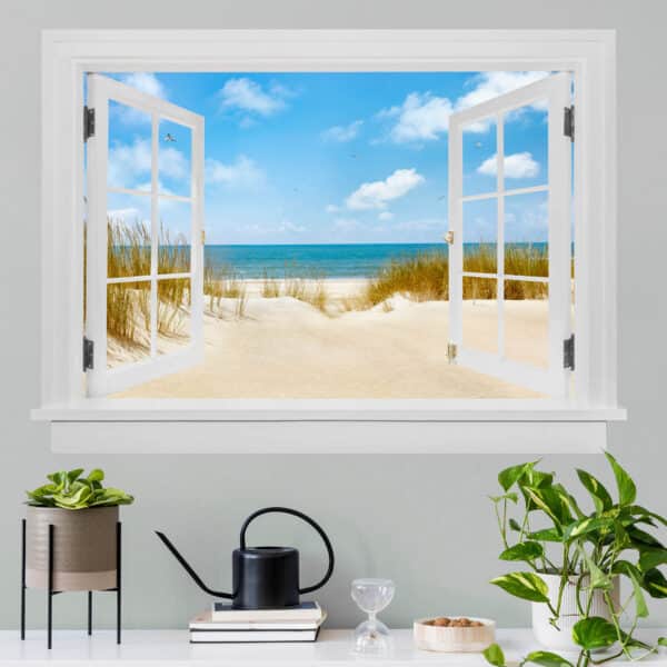 Wandtattoo Offenes Fenster Strand an der Nordsee