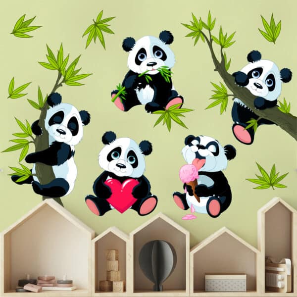Wandtattoo 12-teilig Pandabären Set Herz