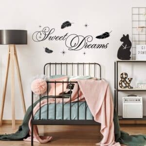 Wandtattoo Spruch Sweet Dreams Federn und Sterne