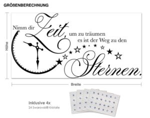 Wandtattoo Spruch Zeit inkl. 4x 15 Swarovski® Kristalle