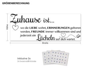 Wandtattoo Spruch Zuhause inkl. 3x 15 Swarovski® Kristalle