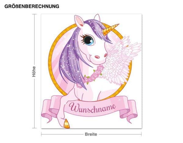 Wunschtext-Wandtattoo Kinderzimmer Glitzerndes Einhorn