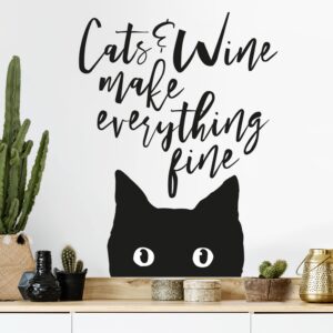 Wandtattoo Spruch Cats and Wine make everything fine