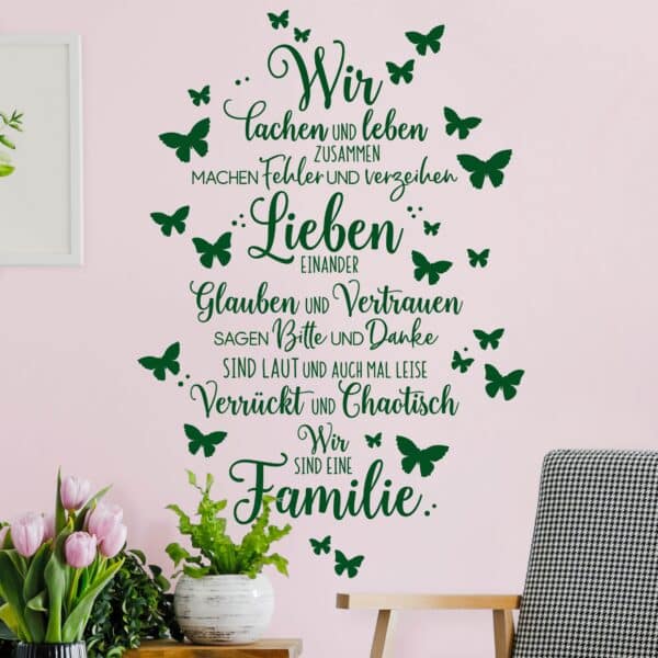 Wandtattoo einfarbig Wir sind eine Familie Schmetterlinge